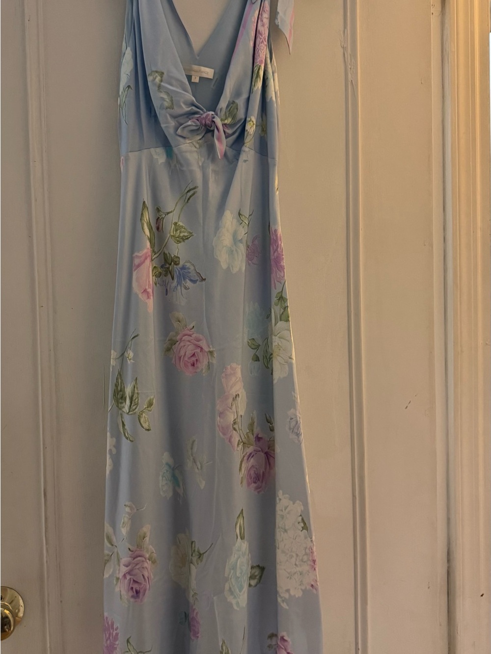 LoveShackFancy Pastel Blue Floral Tie-Front Maxi Dress